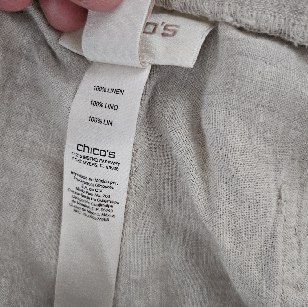 Chico’s 100% Linen Cropped Wide Leg Pants Beige Travel Resort Women’s Size 16. - Picture 6 of 12